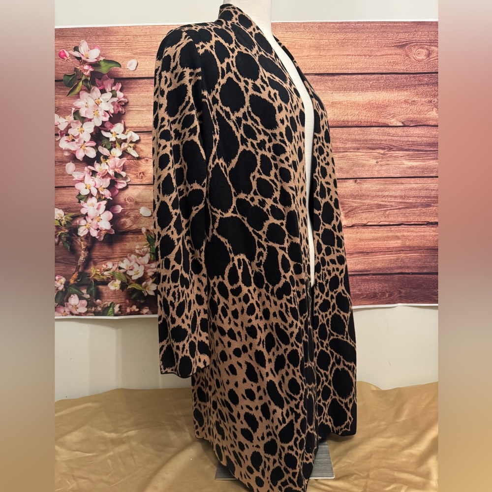 Alfani Animal Print Cardigan Size M Long Open Front Leopard Print Sweater Duster - Picture 3 of 7